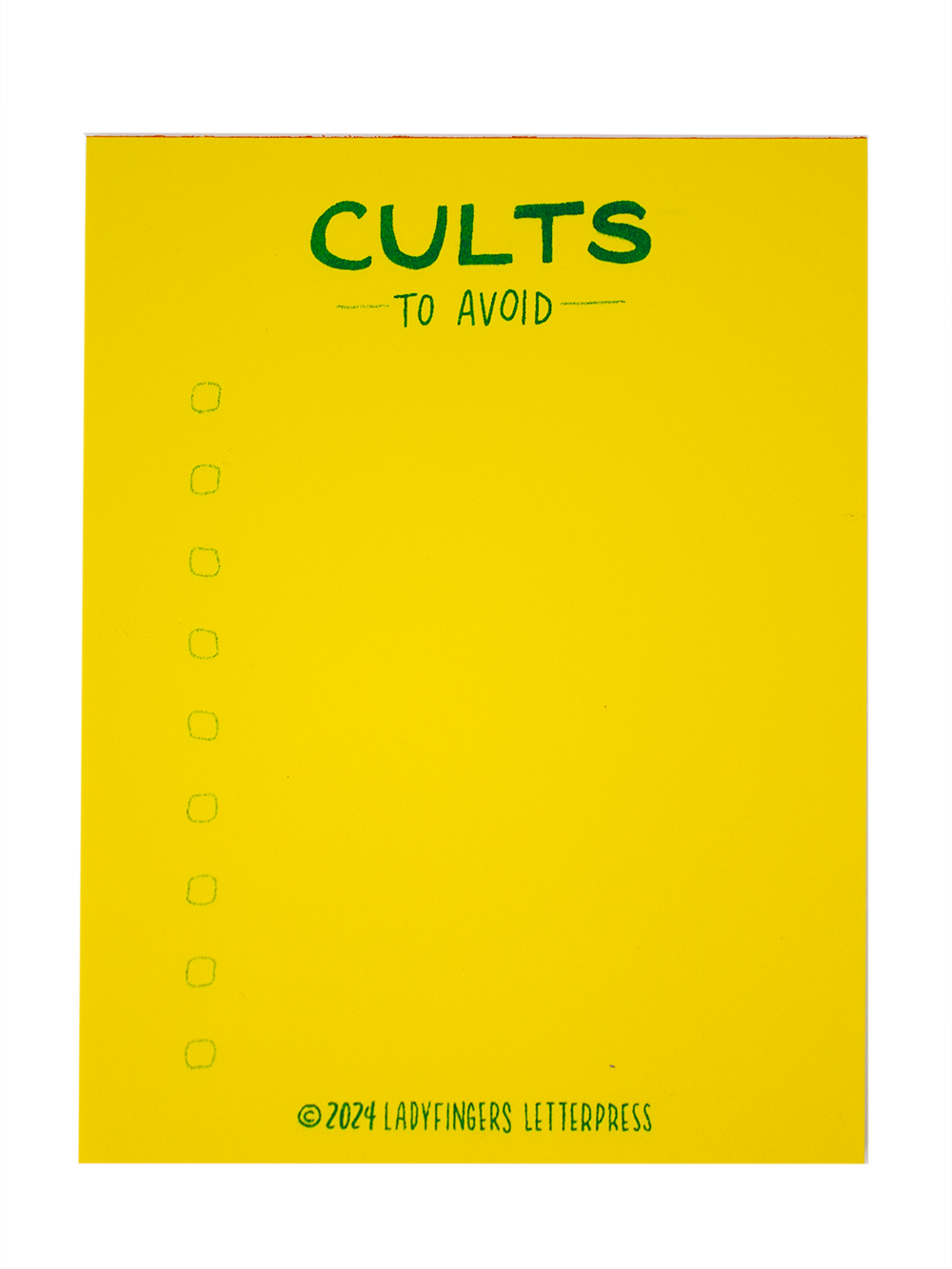 Ladyfingers Letterpress – wholesale Notepad – Cults to Avoid Risograph Notepad 4