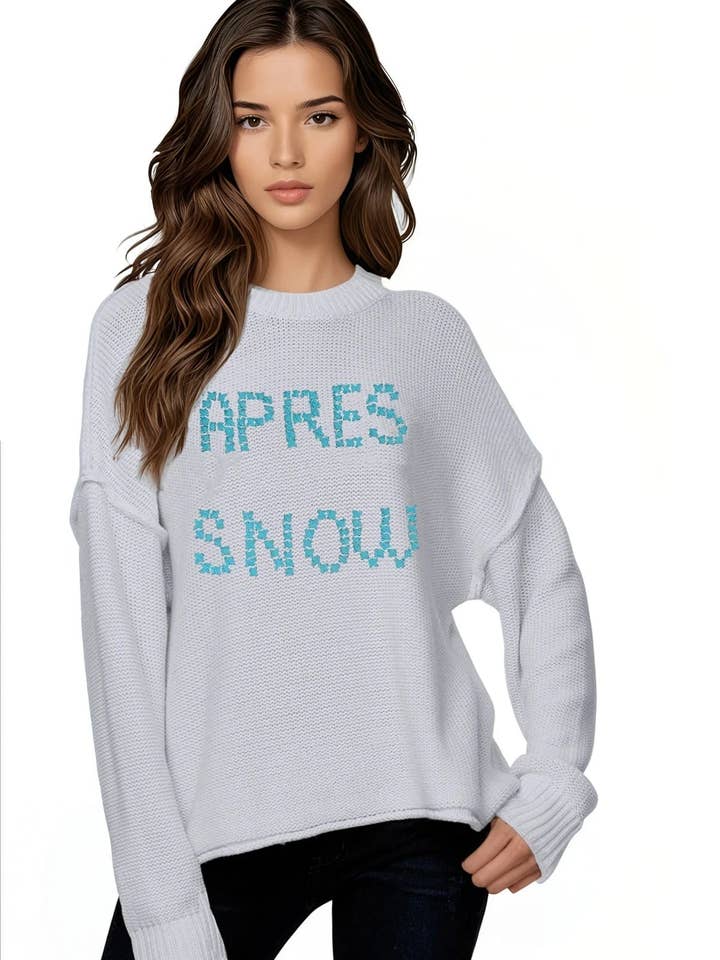 Pullover aus dickem Baumwollmix mit Kreuzstich-Handstickerei „APRÈS SNOW“ für den Großhandel von Subtle Luxury