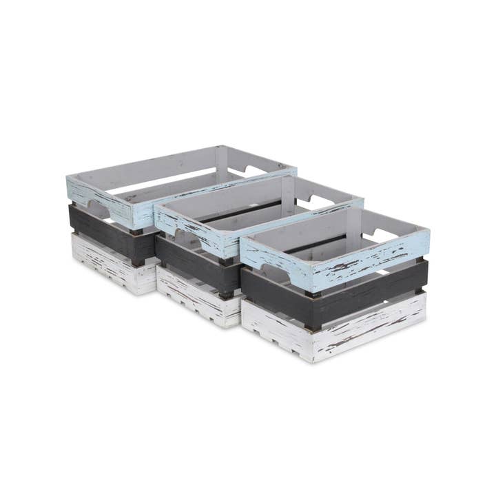 Cheungs Home Decor - Wholesale Decorative Box - Feliciana Set of 3 Rectangular Wood Slat Crates - Multicolor3