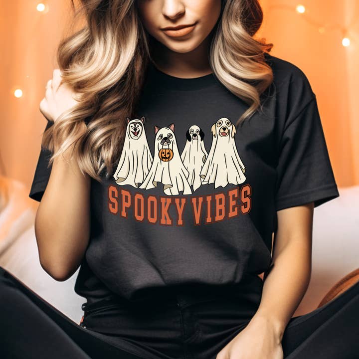 Dog Spooky Vibes Adult Graphic Tee for wholesale by ZZ Threadz