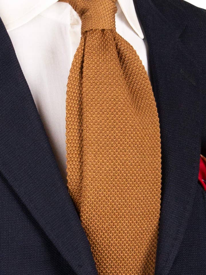 Solid Tobacco Color Cotton Knit Tricot Tie TRI661 for wholesale by Graffeo Cravatte