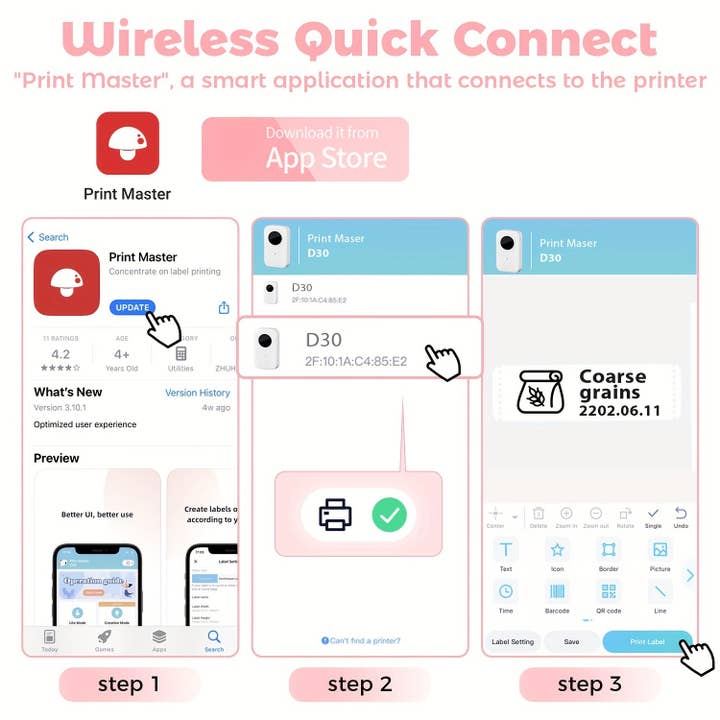 Modpopdeco - Vendita all'ingrosso Utensili per artigianato - Stampante di Etichette Mini Portatile 12x40mm Phomemo D30 Senza Inchiostro Etichettatrice Portatile per Barattoli Cucina Abbigliamento Gioielli Smartphone Tablet4