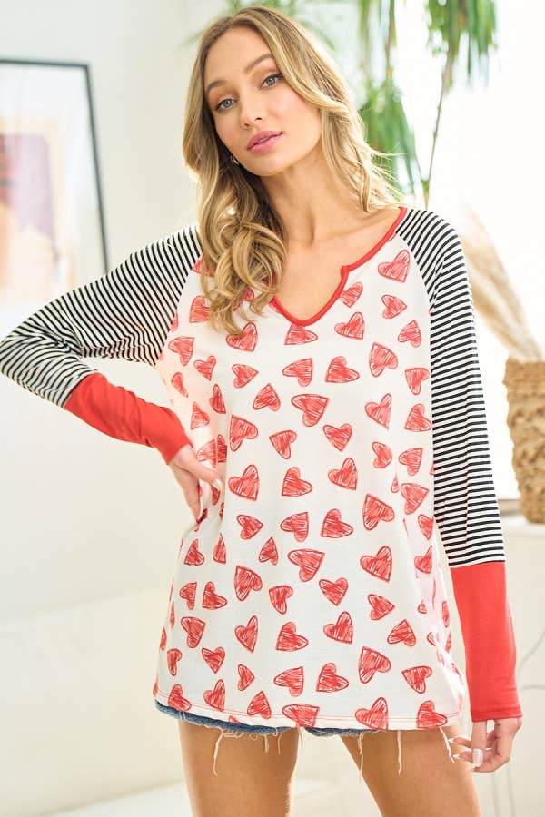 RED BLACK IVORY MST3827-Heart and Stripes top for wholesale on Faire1