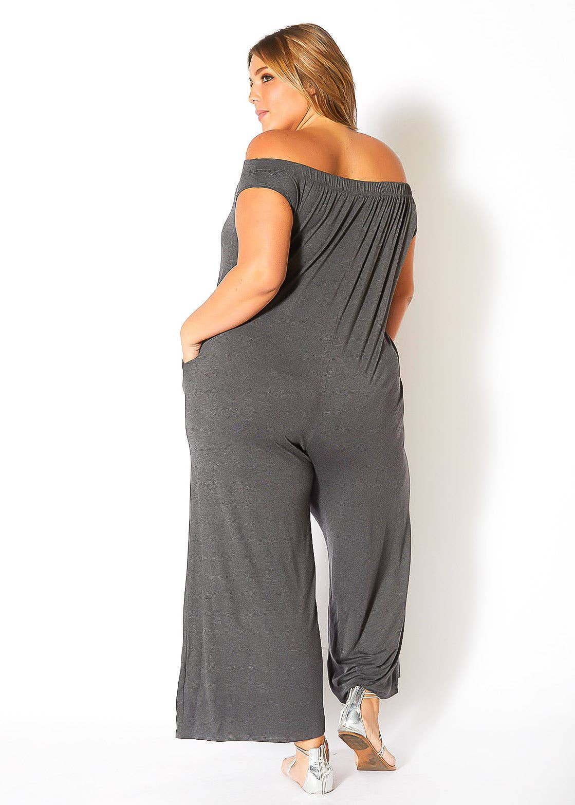 Robin K - Wholesale Jumpsuit - Women's - Bellatrix Plus Size Off Shoulder Wide Leg Jumpsuit2