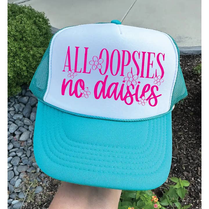 All Oopsie Tab DTF Printed Jade & White Trucker Hat for wholesale by Southern Attitude Designs Inc