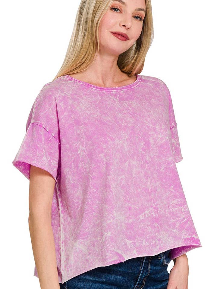 Washed Crew Neck Short Sleeve Cropped T-shirt for wholesale by Vanilla Monkey