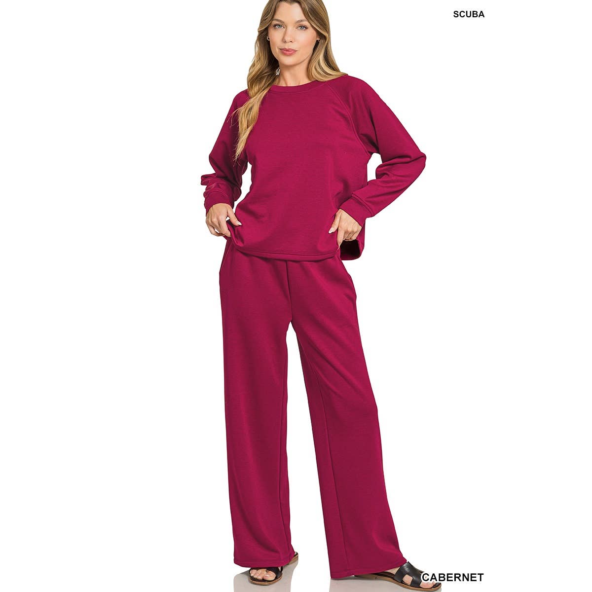 HiteJeans - Wholesale Lounge Set - Women's - Scuba crewneck pullover wide pants 2 pieces set13