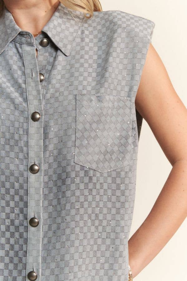 Davi & Dani – wholesale Set med topp och byxa – Dam – RUTIG DENIMSKJORTA MED KNAPPAR OCH LÅNGBYXOR7