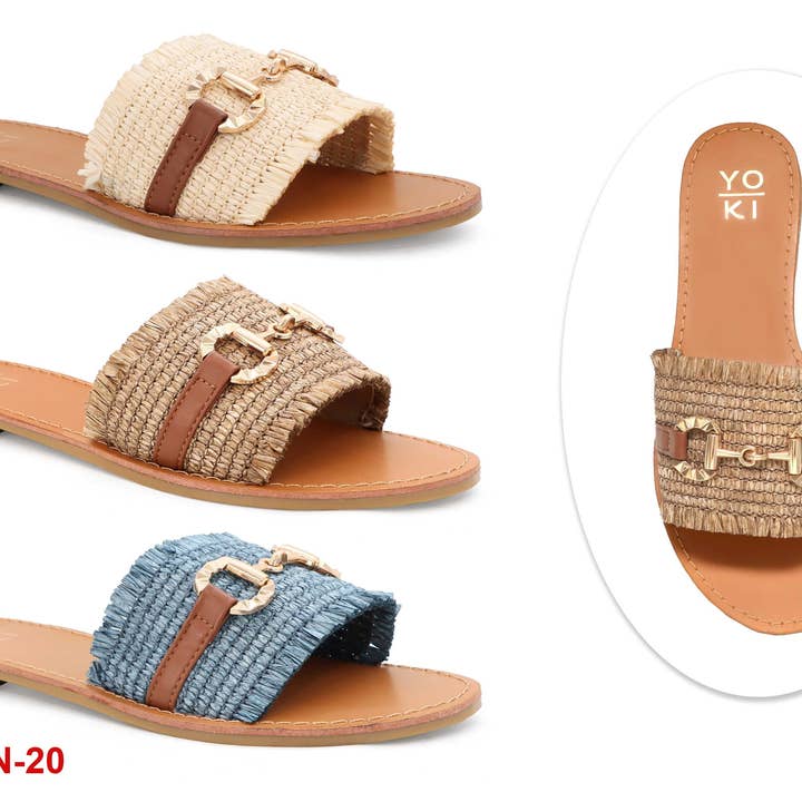 YOKI Women's Raffia Band Sandal Beach Slides With Buckle for wholesale by Yoki Fashion