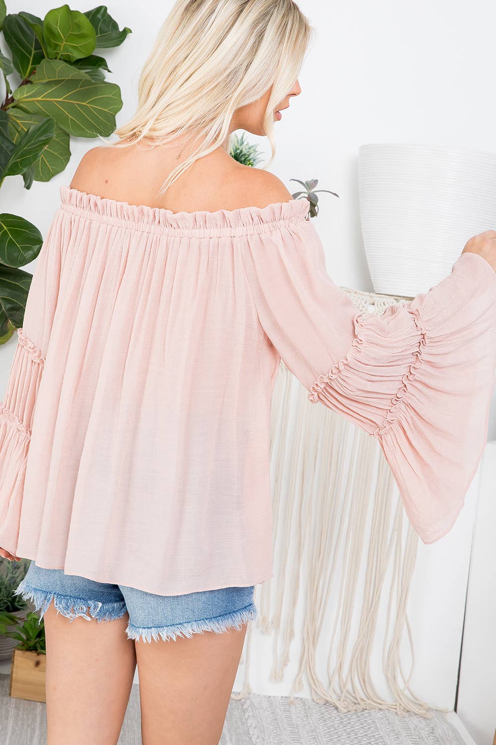 Sweet Lovely by Jen - Wholesale Blouse – Women’s - TIERED BELL SLEEVE  OFF SHOULDER TOP30