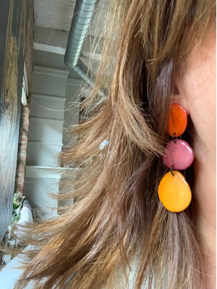 Three-piece Disc Dangle Earrings for wholesale by Veronica Riley Martens