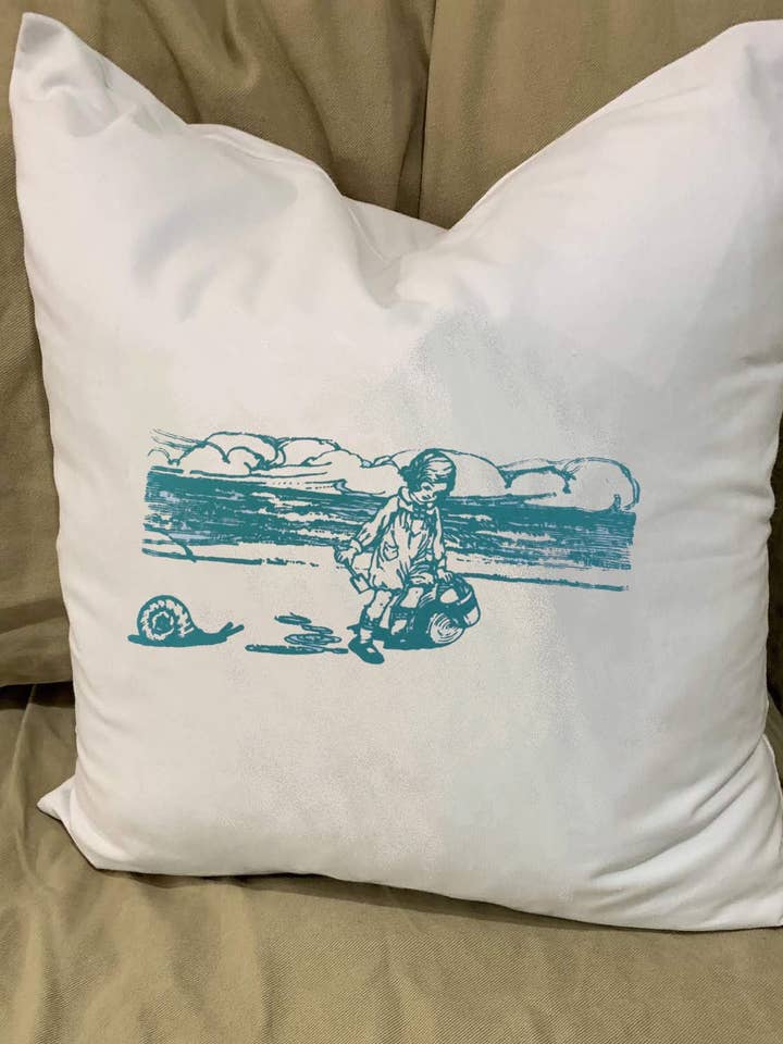 Snails And Pails Pillow With Feather Insert for wholesale by Monique Perry Art
