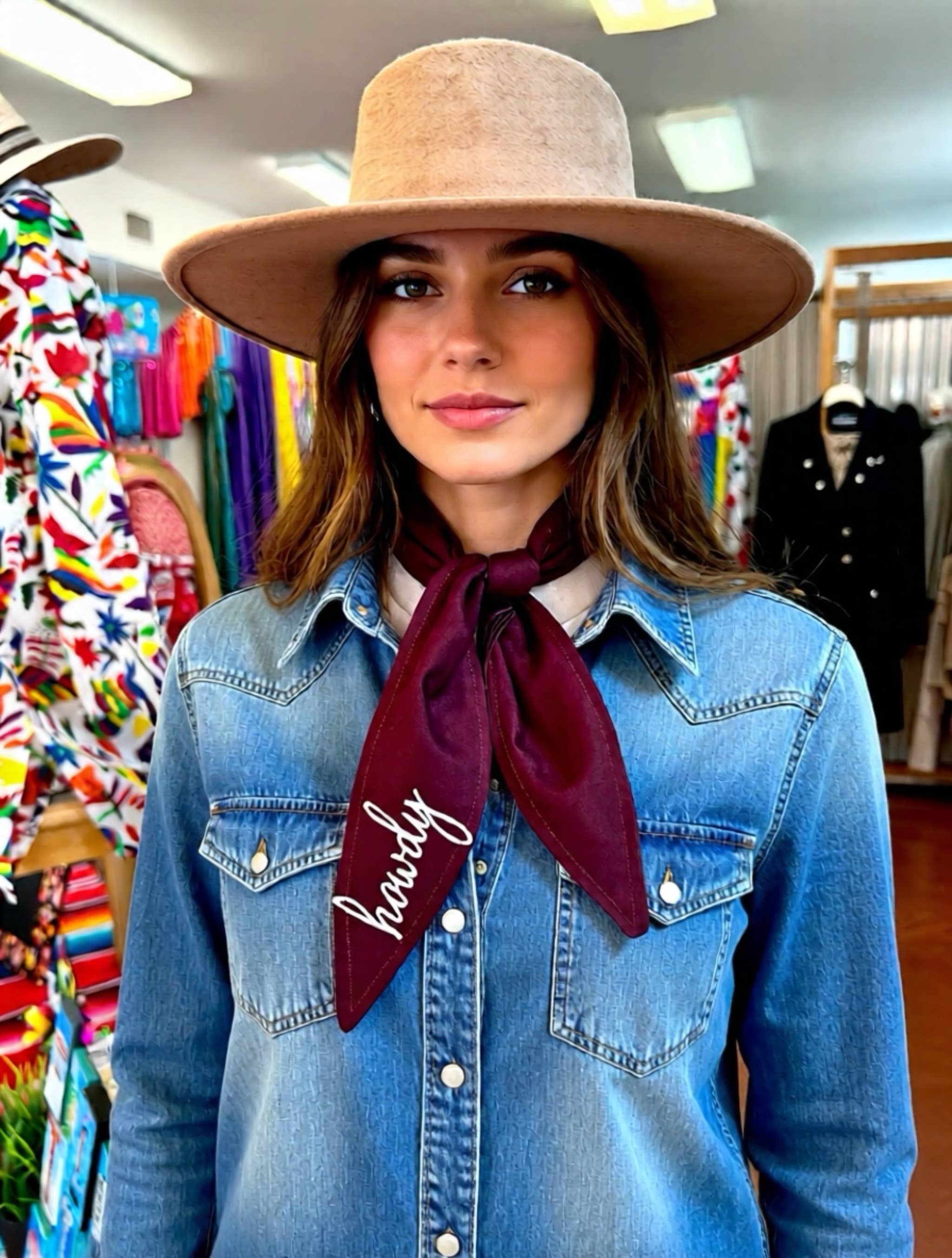 The Funky Soul - Wholesale Scarf - Women's - Howdy Embroidered Ascot Scarf, Gifts