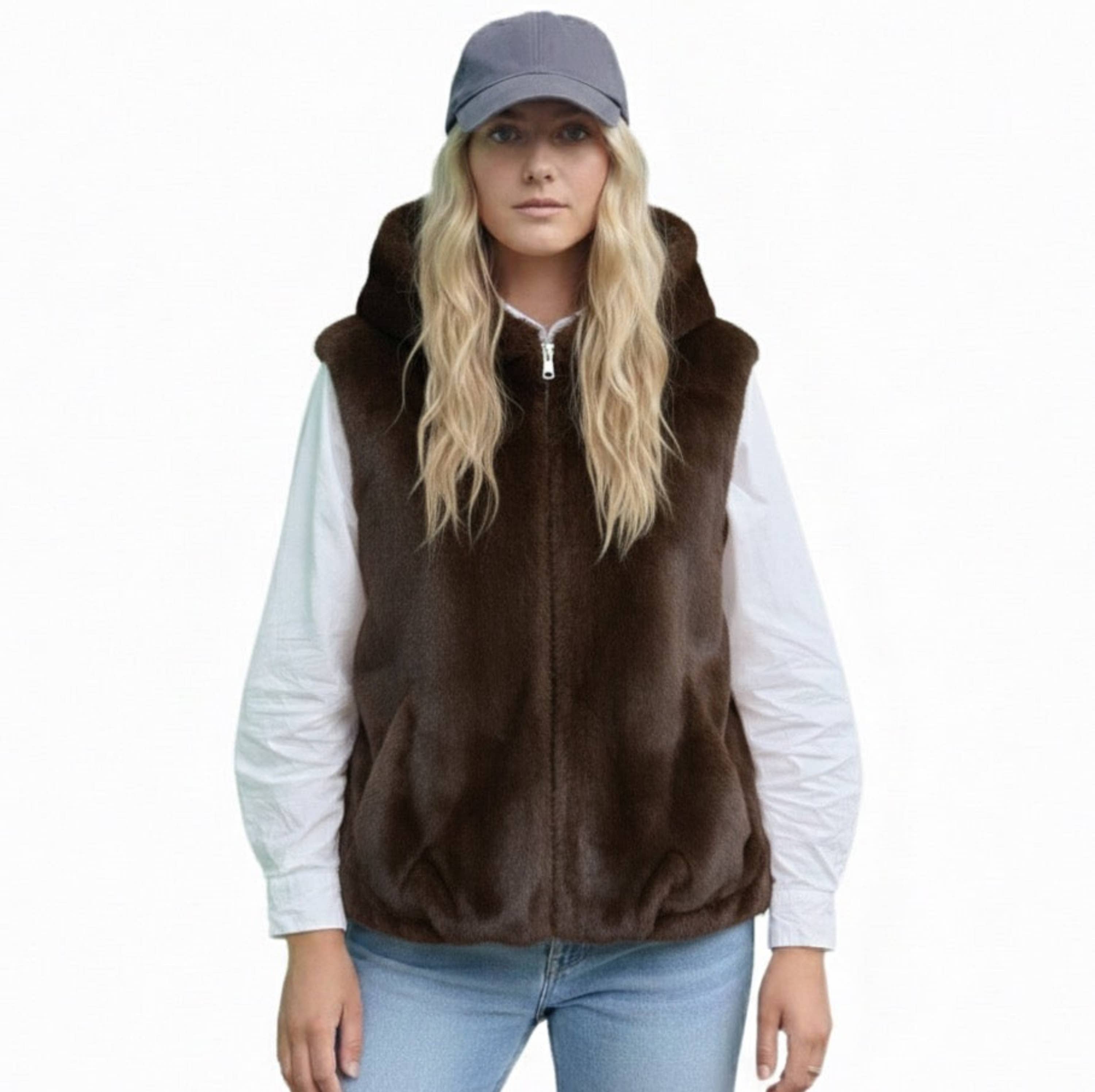 Ellison+Young - Wholesale Outerwear Vest - Women's - Real Feel Faux Mink Fur Hooded Vest5