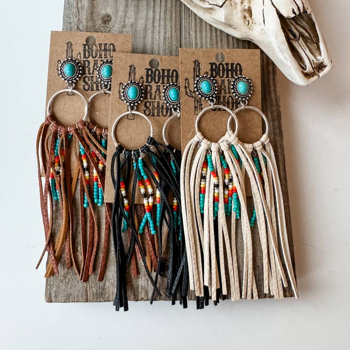 Boho Ranch Shop - Wholesale Tassel Earrings - Western Long Leather Tassel Earrings