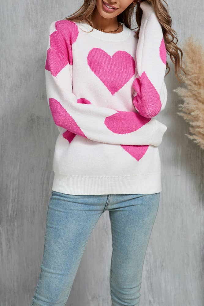 UNISHE - Wholesale Knit Sweater - Women's - Heart Valentine's Day Crew Neck Long Sleeve Sweater JYYS2352