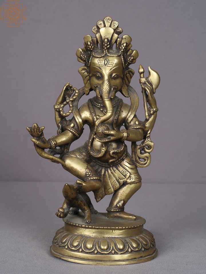 11" stående Ganesha messingstatue fra Nepal for engroshandel hos Exotic India Art