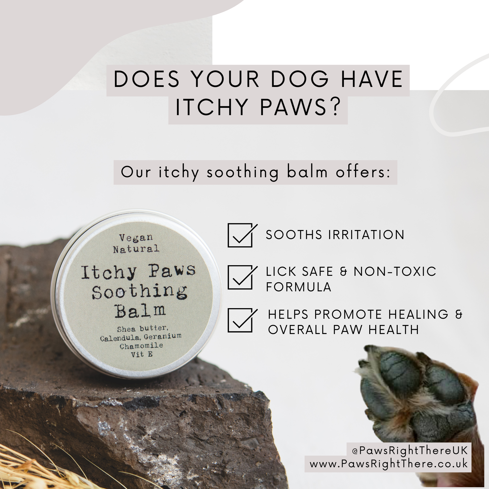 Paws Right There - Luxury Pet Care and Gifting - Wholesale Pet Paw Protection - Itchy Paws Dog Balm – Natural, Vegan, Lick-Safe,  Soothing 1