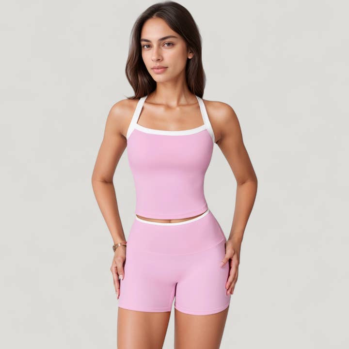 Active by Anna-Kaci - Wholesale Athletic Top - Women's - Square Neck Cropped Active Tank with Contrast Trim and Built21