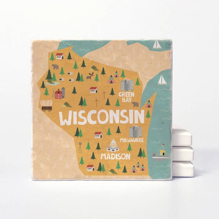 Wisconsin State Illustration Coasters for wholesale by Versatile Coasters