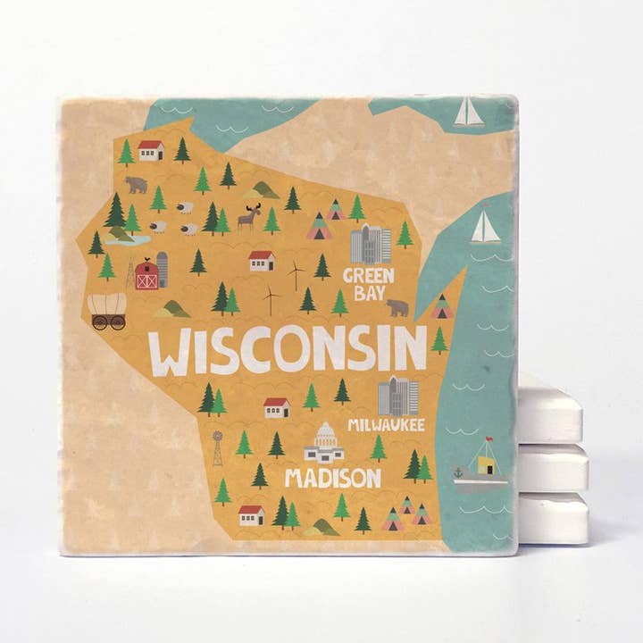 Wisconsin State Illustration Coasters for wholesale by Versatile Coasters