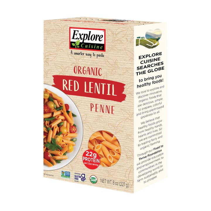 Organic Red Lentil Penne for wholesale by Explore Cuisine