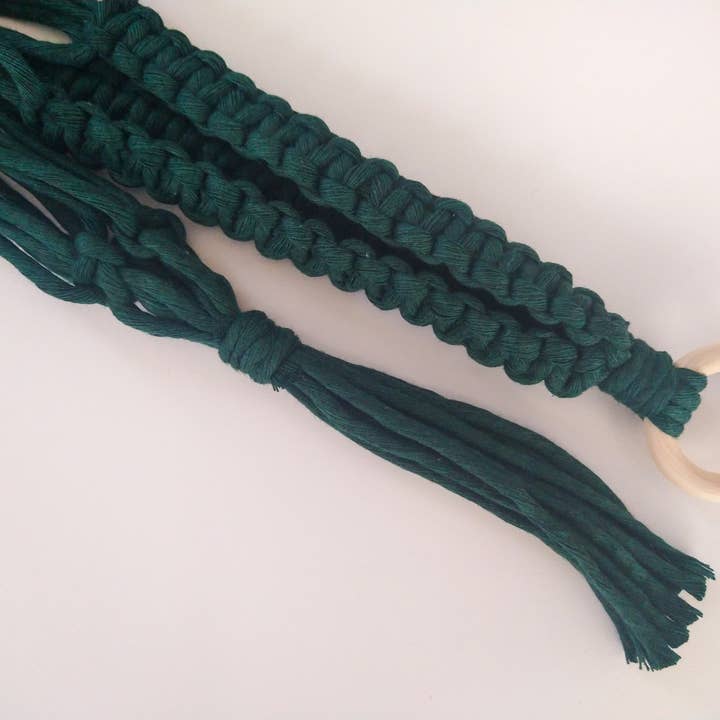 Classic Macrame Plant Hanger - Forest Green for wholesale by Hedge Crafts By Kristina