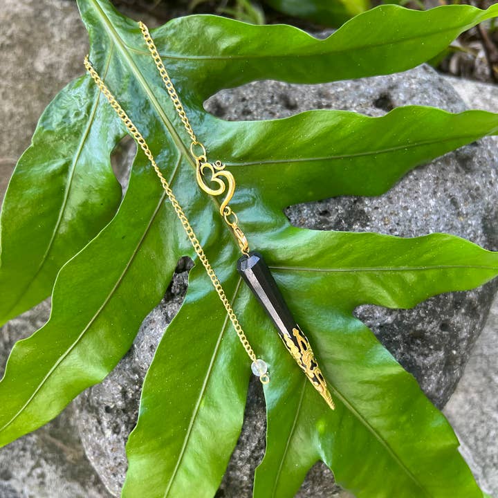 "Purification & Protection" Gold Black Tourmaline Pendulum | Divination Tool for wholesale by Moon Child
