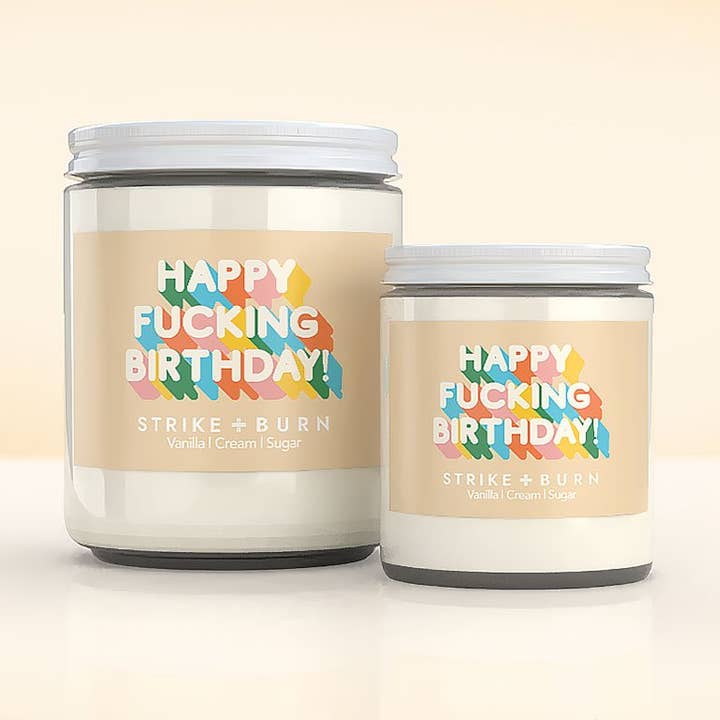 Tillykke med den skide fødselsdag lys - Sjov fødselsdagsgave for engroshandel hos Strike and Burn Candles & Gifts