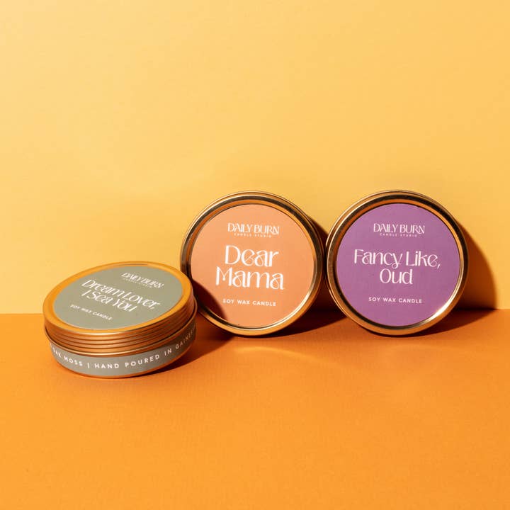 Daily Burn Candle Studio - Wholesale Travel Candles - Fancy Like, Oud Candle Tin