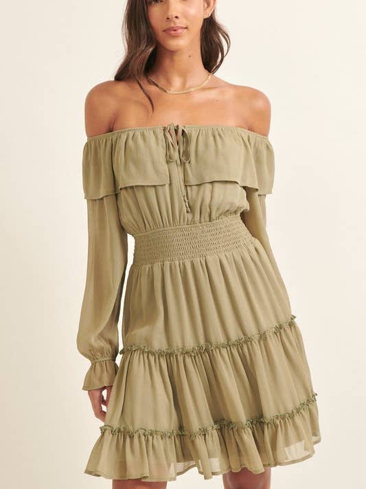 Minivestido liso de gasa semitransparente con volantes y volantes para venta al por mayor de MintChoco