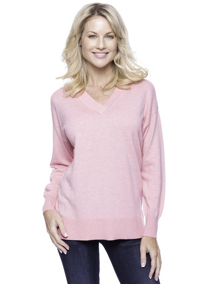 Cashmere Blend Deep V-Neck Sweater - Pink for wholesale by Tocco Reale