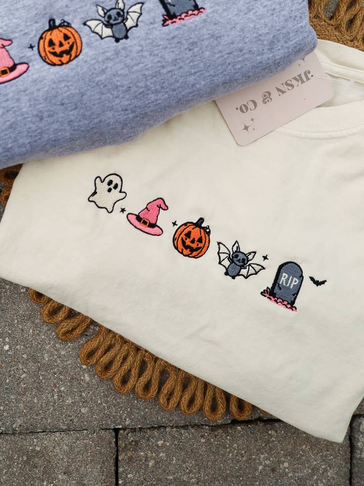 Halloween Mini Icons Embroidered Tee –  Comfort Colors for wholesale by JKSN & Co.