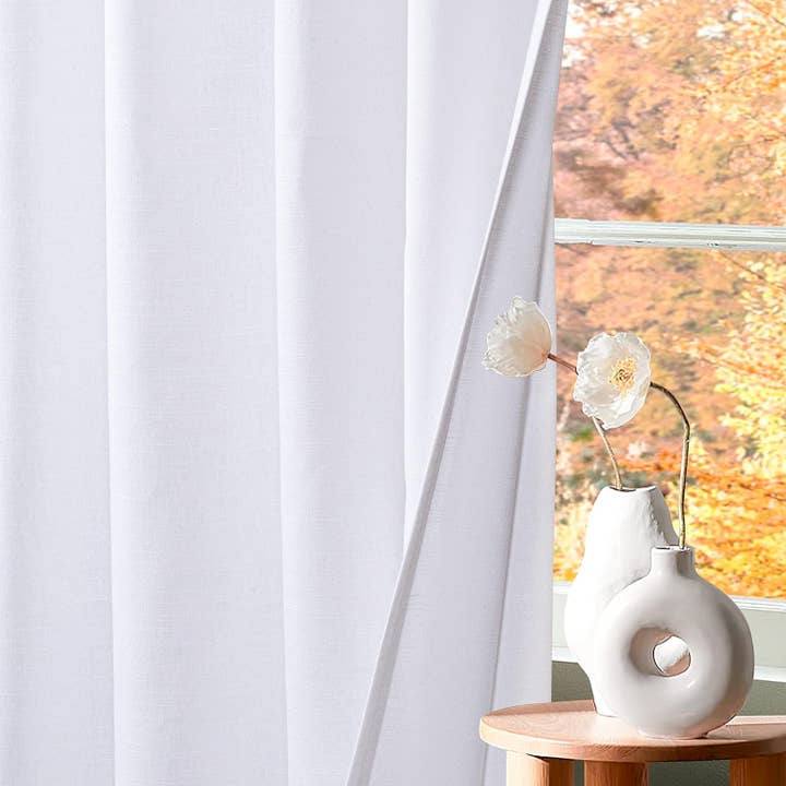 Khadi Textured White Cotton Curtains - Set of 2, 50x96" for wholesale on Faire