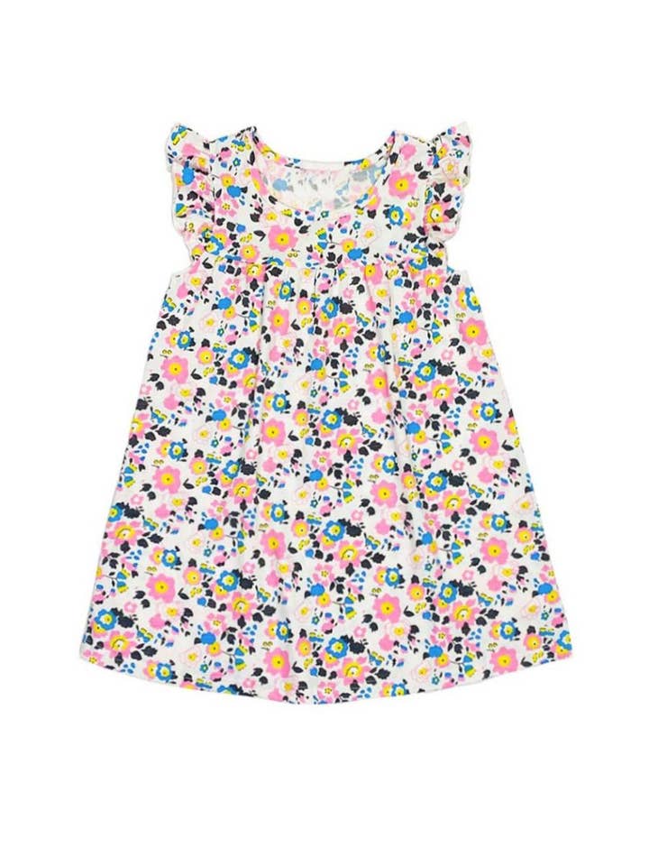 Bianco/Rosa Floreale TKD-3981T-AMY59 Abito floreale estivo per bambini con maniche a volant in vendita all'ingrosso su Faire