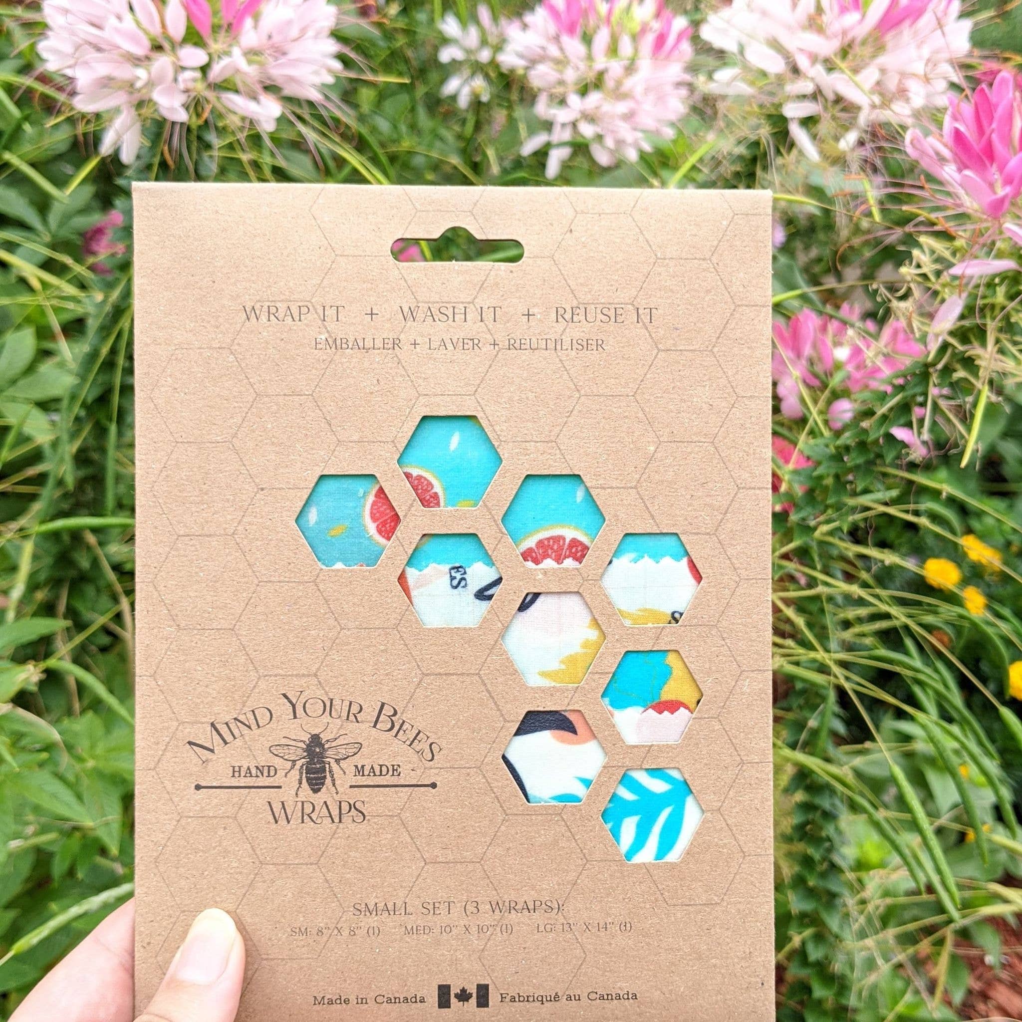 Mind Your Bees Handmade Wraps - Wholesale Food Storage Wrap/Bag - Beeswax Food Wraps - Sm or Lg Set Picnic Red Stripes Print2