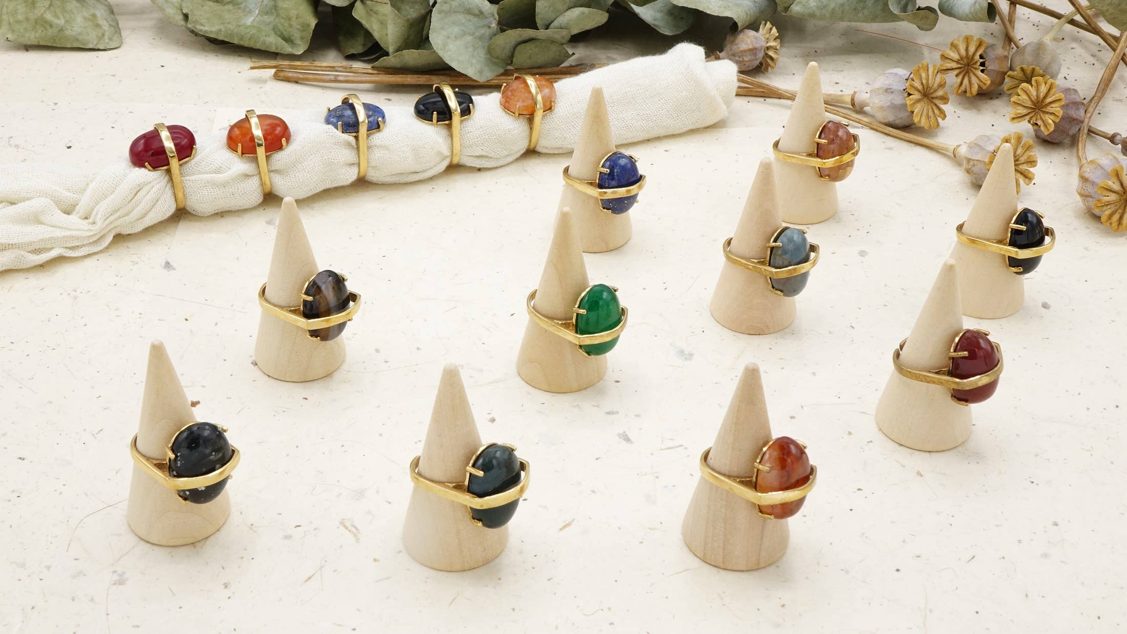 Verna Artisan Works – wholesale Cocktail/statement ring – Bold Onyx Stone Ring – Adjustable Gold-Coloured Bronze Band3