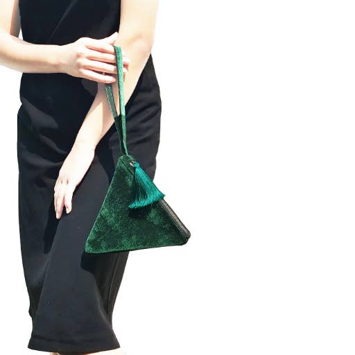 Velvet Pyramid Bag, Geometric Velvet Purse in Over 20 Colors for wholesale by Amore Beauté