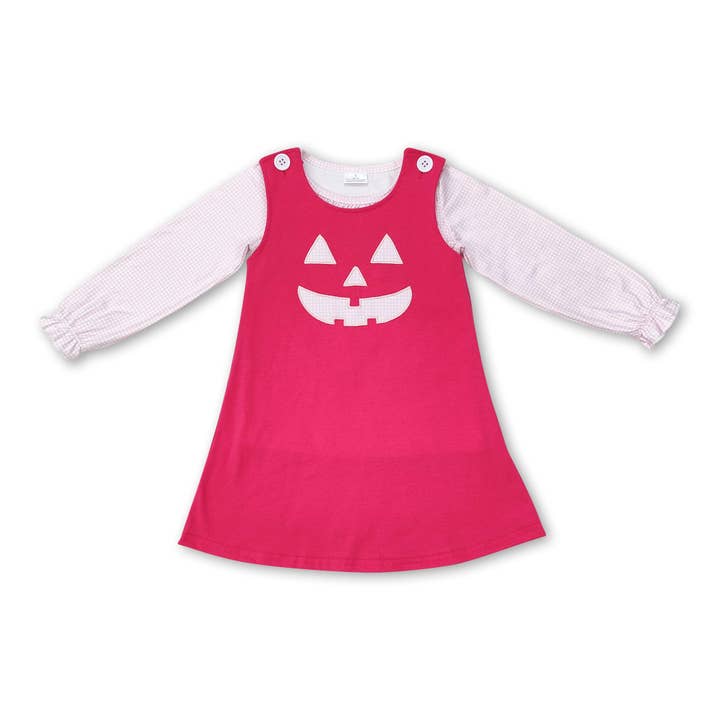 Pink plaid shirt match sleeveless dress girls Halloween set for wholesale by Yawoo Garments