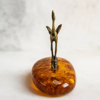 KIZIMA - Wholesale Decorative Figurine - USA Handmade Brass Crane Figurine on Amber Base - KIZIMA3
