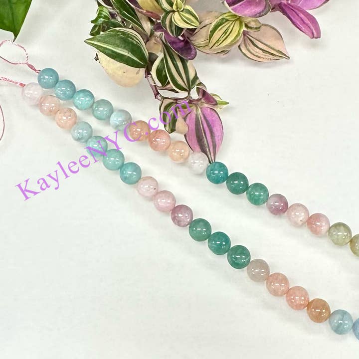 KayleeNYC - Vendita all'ingrosso Perline - Perle di cristallo di morganite naturale e amazzonite da 10 mm5