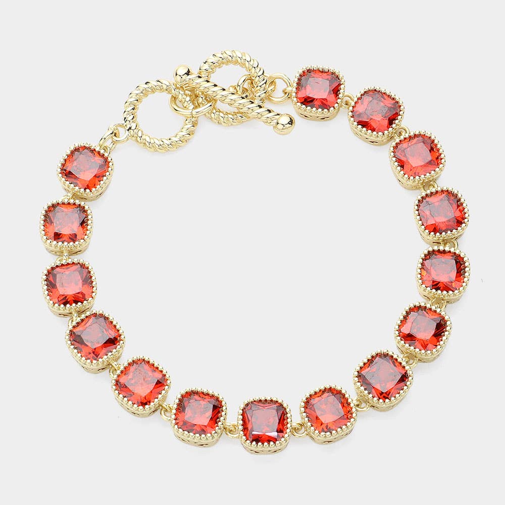 Sensibling Corp. - Wholesale Link & Chain Bracelet - 14K Gold Plated Square CZ Stone Link Evening Toggle Bracelet3