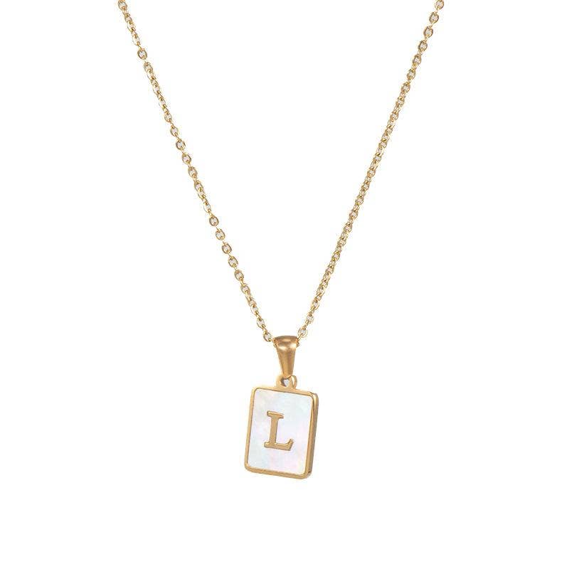 Mio Queena - Wholesale Pendant/Charm Necklace - Square Initial 18K Gold-plated Stainless Steel Necklace -FGS14