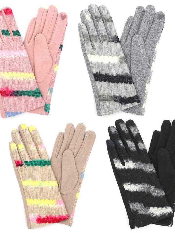 Multi Color Yarn Pattern Winter Smart Touch Gloves for wholesale by Hana