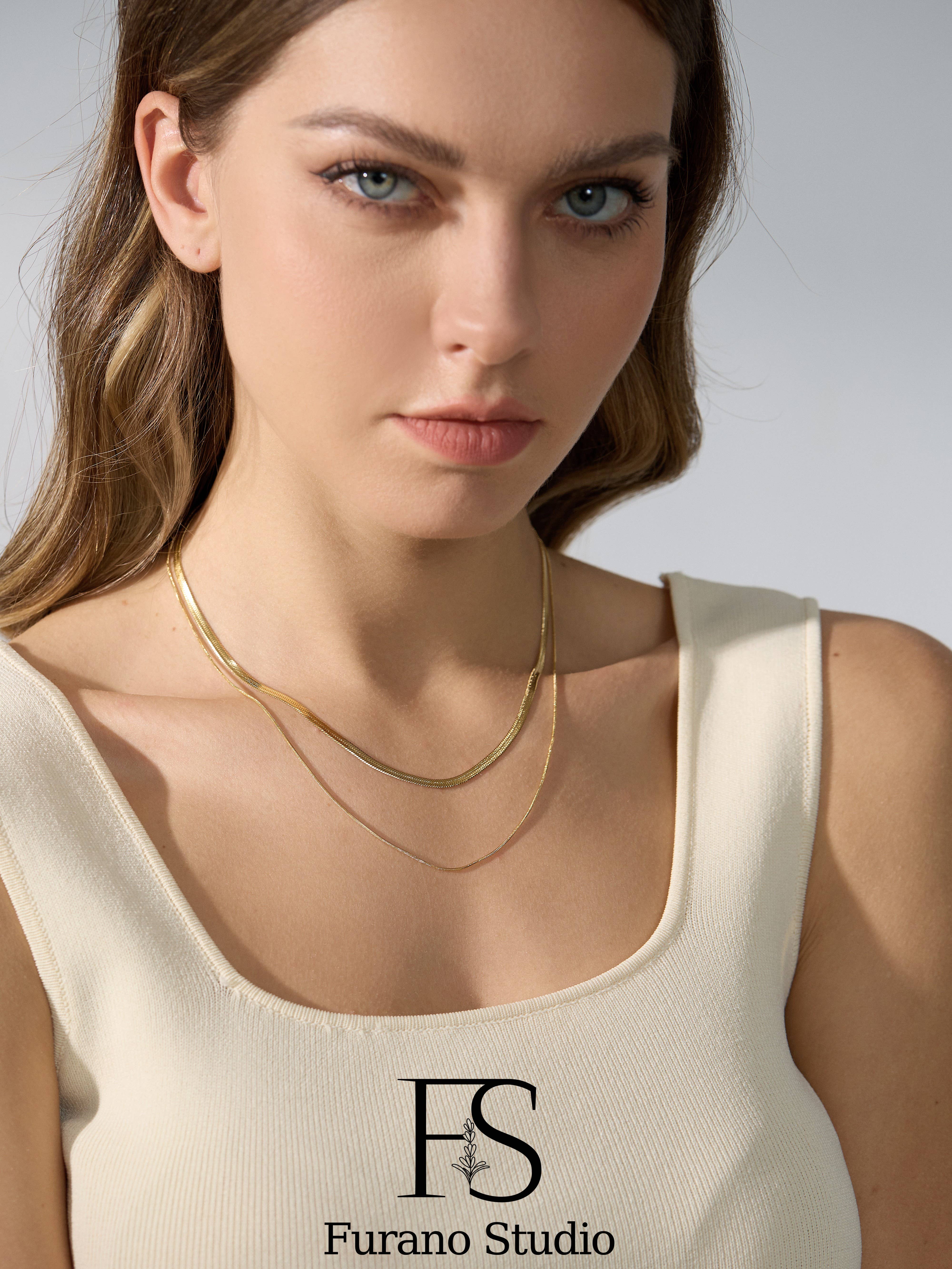 Furano Studio - Wholesale Link & Chain Necklace - Double Layer Snake Chain Necklace6