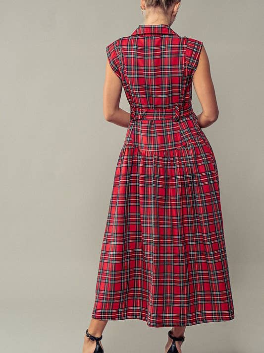 Urban Daizy - Wholesale Dress - Women's - Vintage Plaid Belted Classic Statement A Line Dress