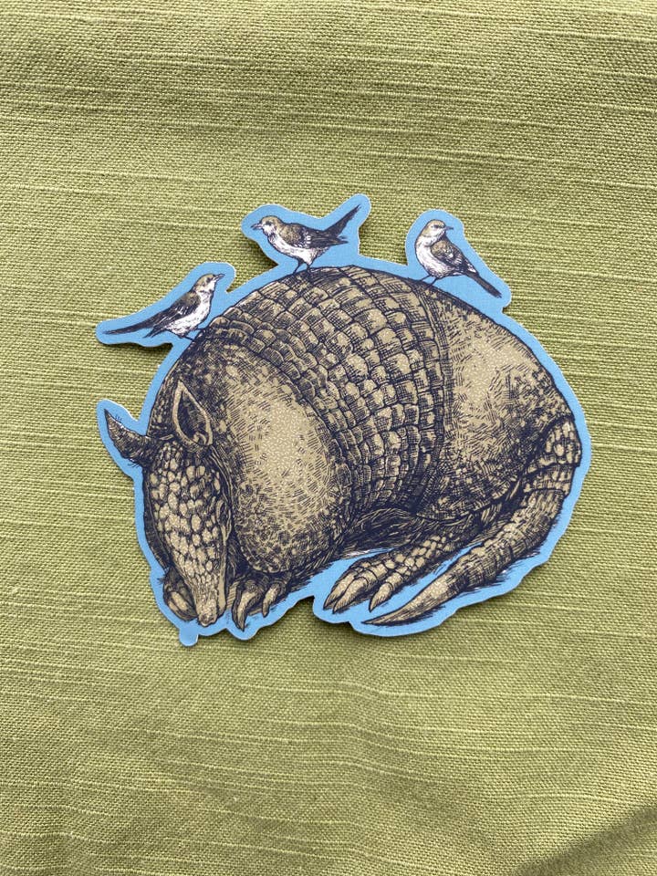 Armadillo Waterproof Sticker for wholesale by Field Sparrow Studio