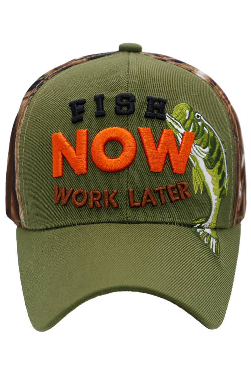 Cap Zone - Wholesale Baseball Cap - Unisex - Fish Now Work Later Hunt Camo Acrylic Baseball Cap10