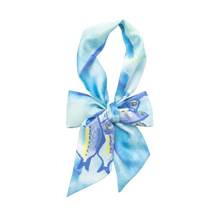 Blue "Blue Fin" Silk Skinny Scarf for wholesale on Faire0