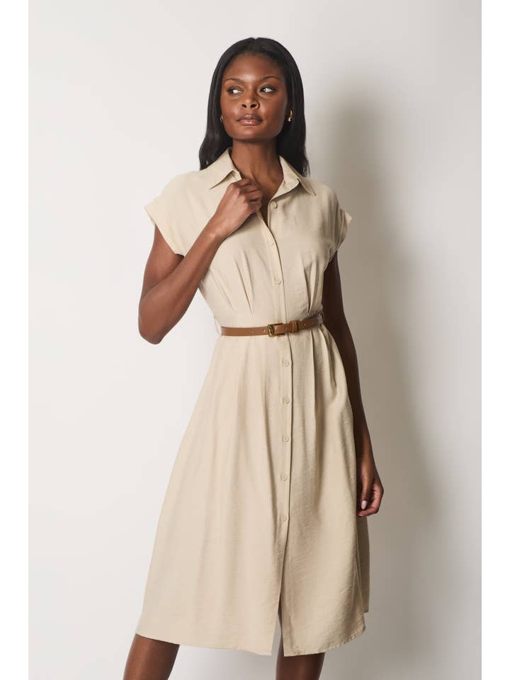 SOLO – Vestido - Mulher por atacado – Vestido Camiseiro Midi com Botões - Pedra